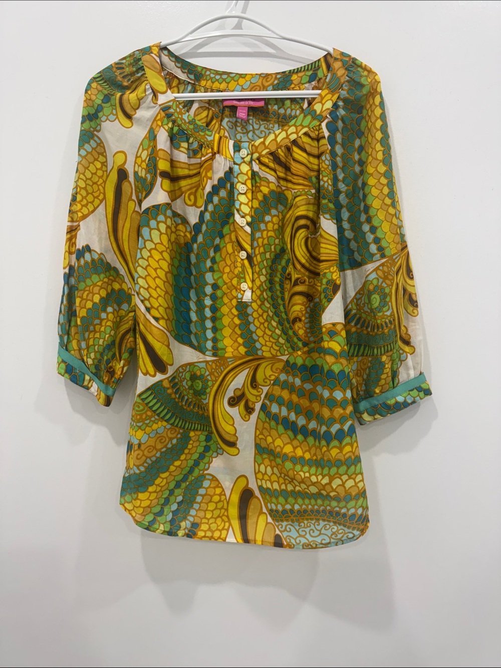 Banana Republic Trina Turk Collection Silk Cotton Paisley Tunic Blouse 10P